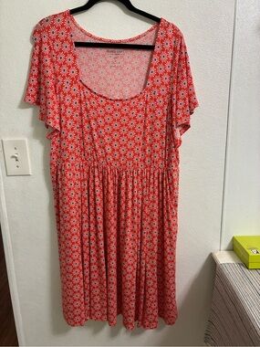 Super Soft by Torrid Coral Red Floral Scoop-Neck Midi Dress size 2 (18-20)